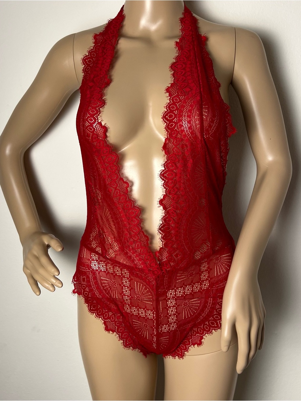 Red Lace Plunge Teddy Bodysuit - Women Intimates